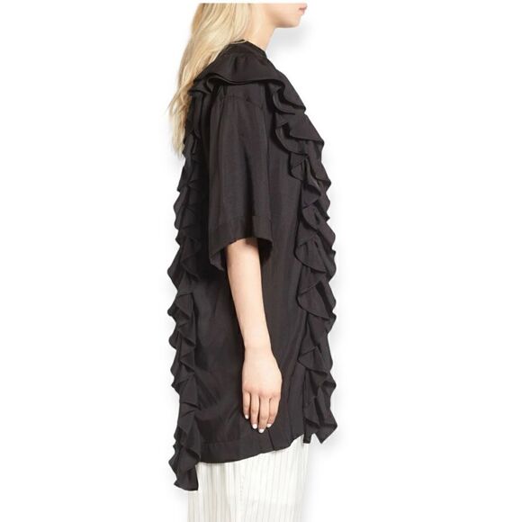 J KOO Black Ruffle Elongated Tee T-Shirt Top Mini Dress K-POP Designer Runway XS - Picture 6 of 16